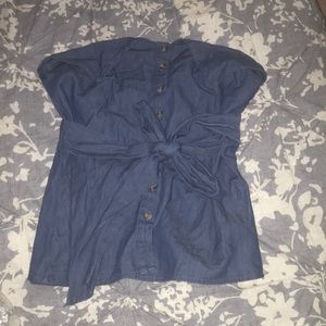 Women’s Denim, off the shoulder button up blouse